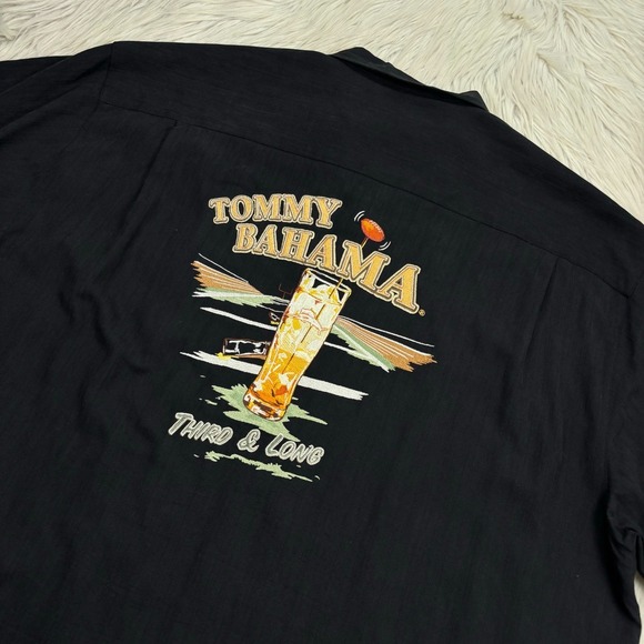 Tommy Bahama Other - Tommy Bahama Men's XL Black Silk Embroidered Hawaiian Shirt Football Long Island